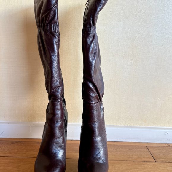 NWT MICHAEL KORS 'Webster' Coffee Scrunch Women's Nappa Leather Knee High Boots - Picture 4 of 10